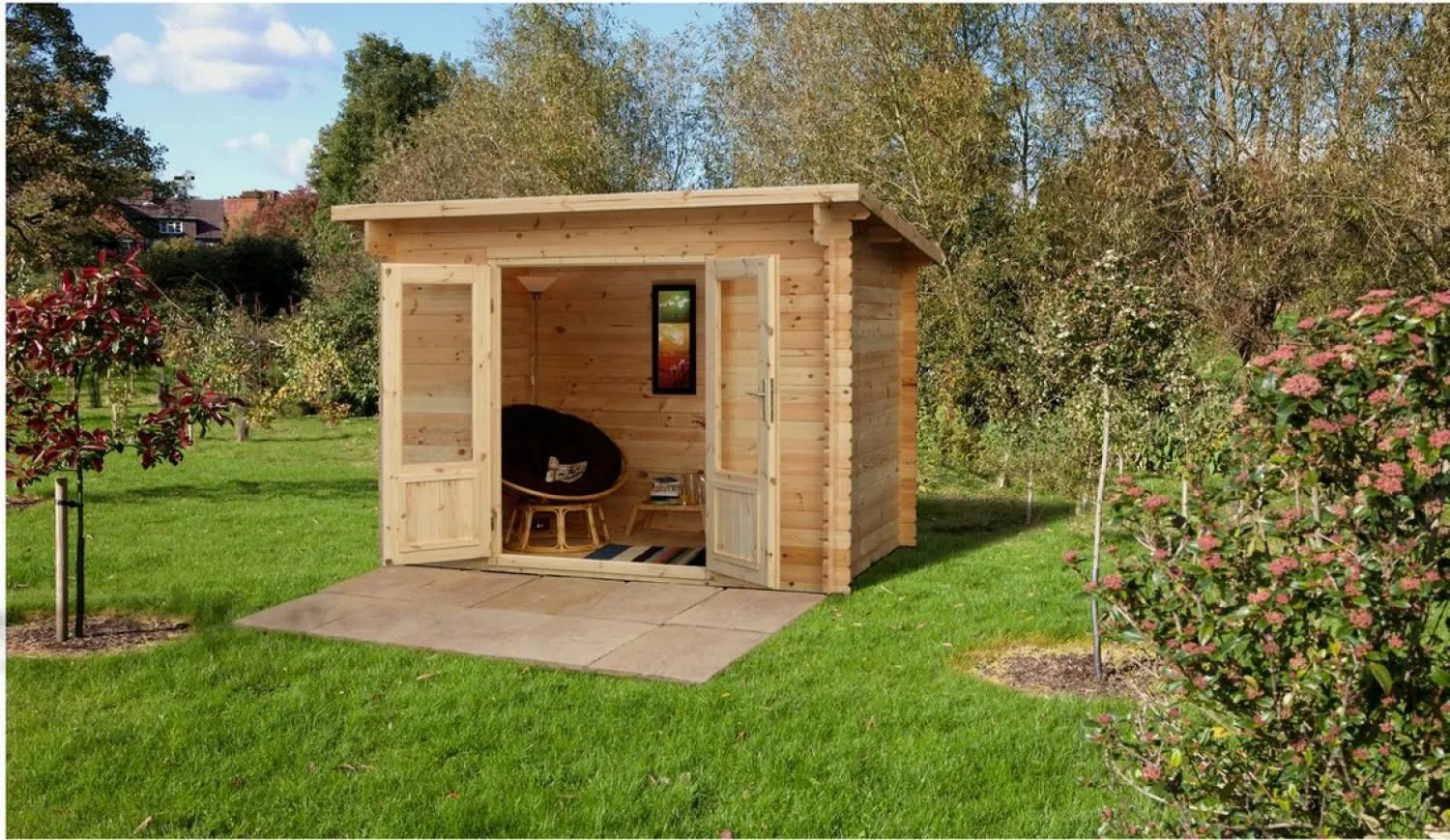 Forest Harwood Pent Roof Single Glazed Log Cabin (24kg Felt & Underlay) 3.0m x 2.0m Natural Timber (Installed)
