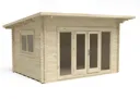 Forest Melbury Pent Roof Double Glazed Log Cabin (24kg Polyester Felt & Underlay) 4.0m x 3.0m Natural Timber (Installed)