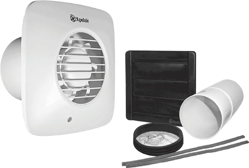 Xpelair Simply Silent Timer and Humidistat controlled Square Extractor Fan with fitting kit 100mm