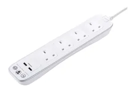Masterplug White 4 socket Extension lead with USB, 1m