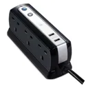Masterplug Black 6 socket Extension lead with USB, 2m