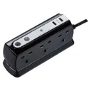 Masterplug Black 6 socket Extension lead with USB, 2m