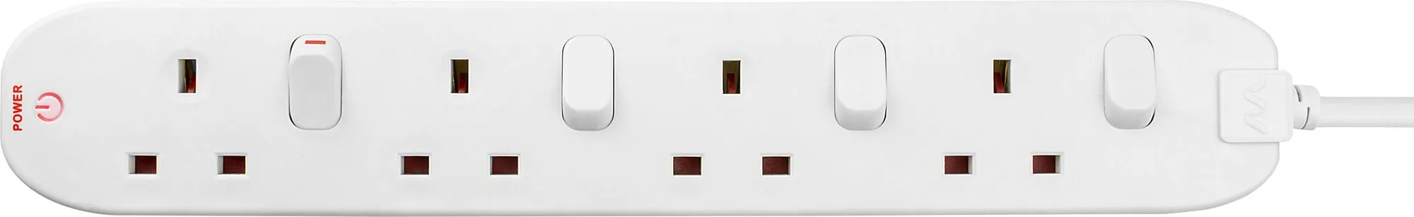 Masterplug 4 socket 13A Switched White Extension lead, 2m