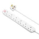 Masterplug 6 socket 13A Surge protected White Extension lead, 4m