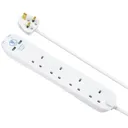 Masterplug Surge White 13A 4 socket Extension lead with USB, 1m