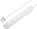 Masterplug 6 socket 13A Surge protected White Extension lead, 2m