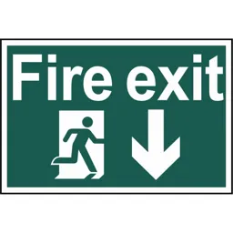 Scan Fire Exit Running Man Arrow Down Sign - 300mm, 200mm, Standard