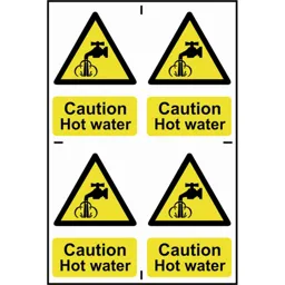 Scan Caution Hot Water Sign Pack of 4 - 100mm, 150mm, Standard