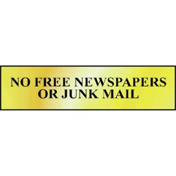 Scan Brass Effect No Free Newspapers Or Junk Mail Sign - 200mm, 50mm, Standard