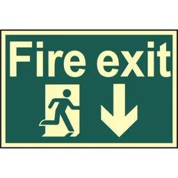 Scan Fire Exit Running Man Arrow Down Sign - 300mm, 200mm, Photoluminescent
