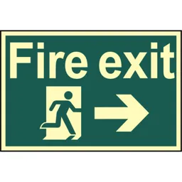 Scan Fire Exit Running Man Arrow Right Sign - 300mm, 200mm, Photoluminescent