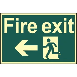 Scan Fire Exit Running Man Sign Arrow Left - 300mm, 200mm, Photoluminescent
