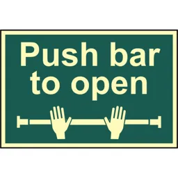 Scan Push Bar To Open Sign - 300mm, 200mm, Photoluminescent