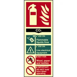 Scan CO2 Fire Extinguisher Sign - 75mm, 200mm, Photoluminescent