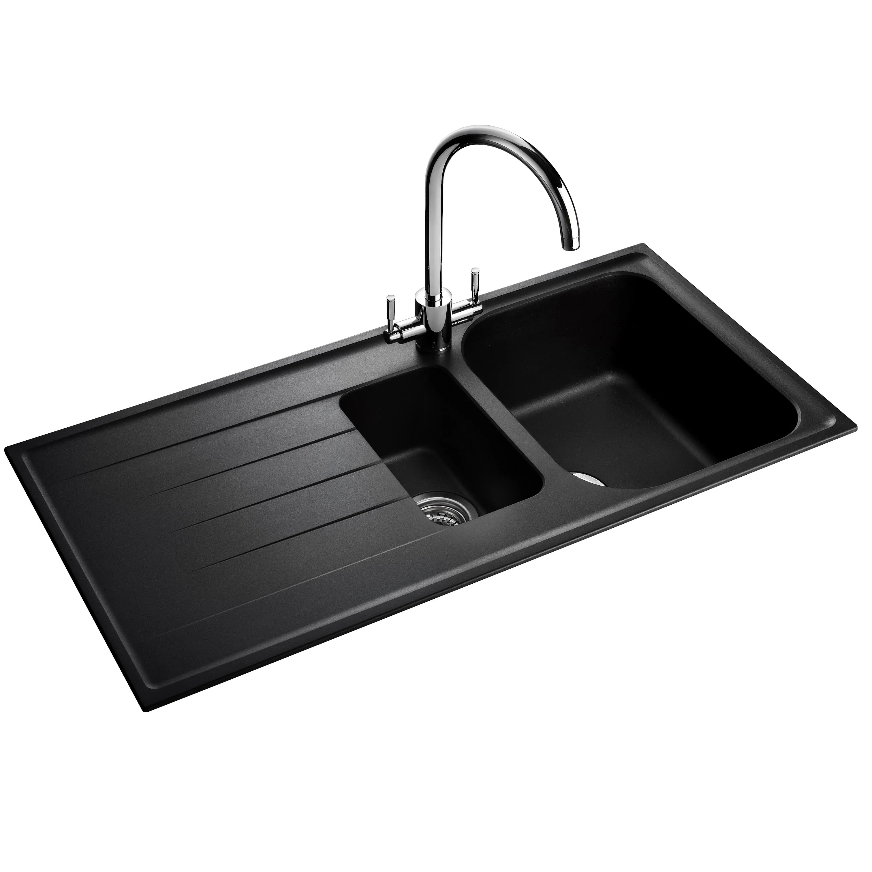 Rangemaster Amethyst Igneous Granite Inset 1.5 Bowl Kitchen Sink with Waste - Ash Black