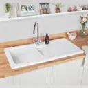 Rangemaster Rustic Ceramic Inset 1.5 Bowl Kitchen Sink with Waste - White