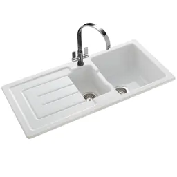Rangemaster Austell Ceramic Inset 1.5 Bowl Kitchen Sink with Waste - White