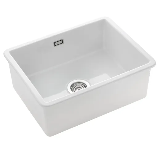Rangemaster Rustique Ceramic Single Bowl Kitchen Sink with Waste - White