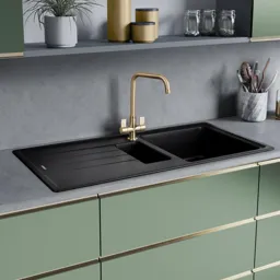 Rangemaster Elements Igneous Granite Inset 1.5 Bowl Kitchen Sink with Waste - Ash Black