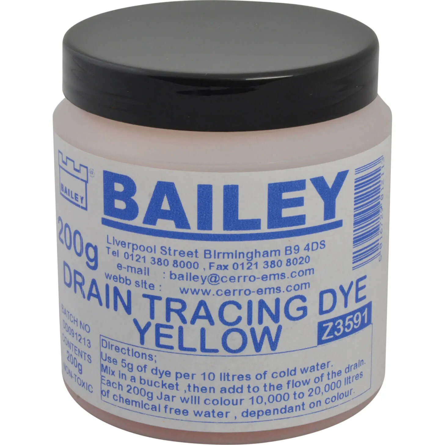 Bailey Drain Tracing Dye - Yellow, 200g