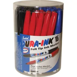 Markal Dura Ink 15 Fine Bullet Tip Permanent Marker Pen Tub - Assorted, Pack of 48