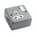 MK 13A Grey 1 gang Switched Metal-clad socket with White inserts