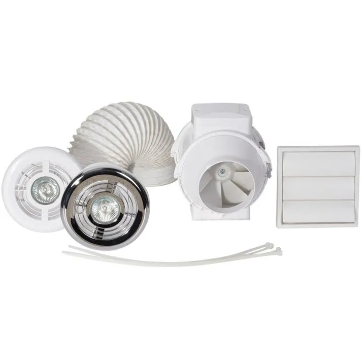 Airflow Aventa Timer controlled in-line Shower Fan and Kit With Light 100mm - 9041408