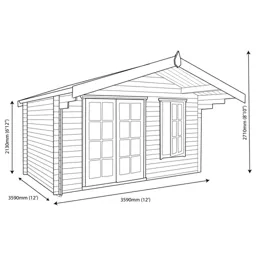 Shire Cannock 12x12 Toughened glass Apex Tongue & groove Wooden Cabin