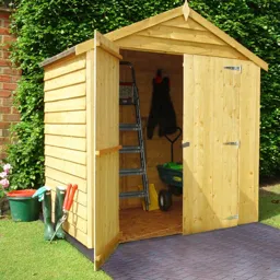 Shire 6x4 Apex Overlap Honey brown Wooden Shed with floor (Base included) - Assembly service included