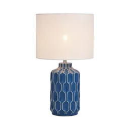 The Lighting Edit Berg Geometric Blue Chrome effect LED Cylinder Table lamp