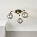 Agile Black Antique brass & smoked glass effect 3 Lamp Ceiling light