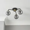 Agile Black Antique brass & smoked glass effect 3 Lamp Ceiling light