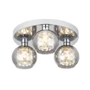 Guava Beaded Chrome & smoked glass effect 3 Lamp Bathroom Ceiling light