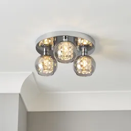 Guava Beaded Chrome & smoked glass effect 3 Lamp Bathroom Ceiling light