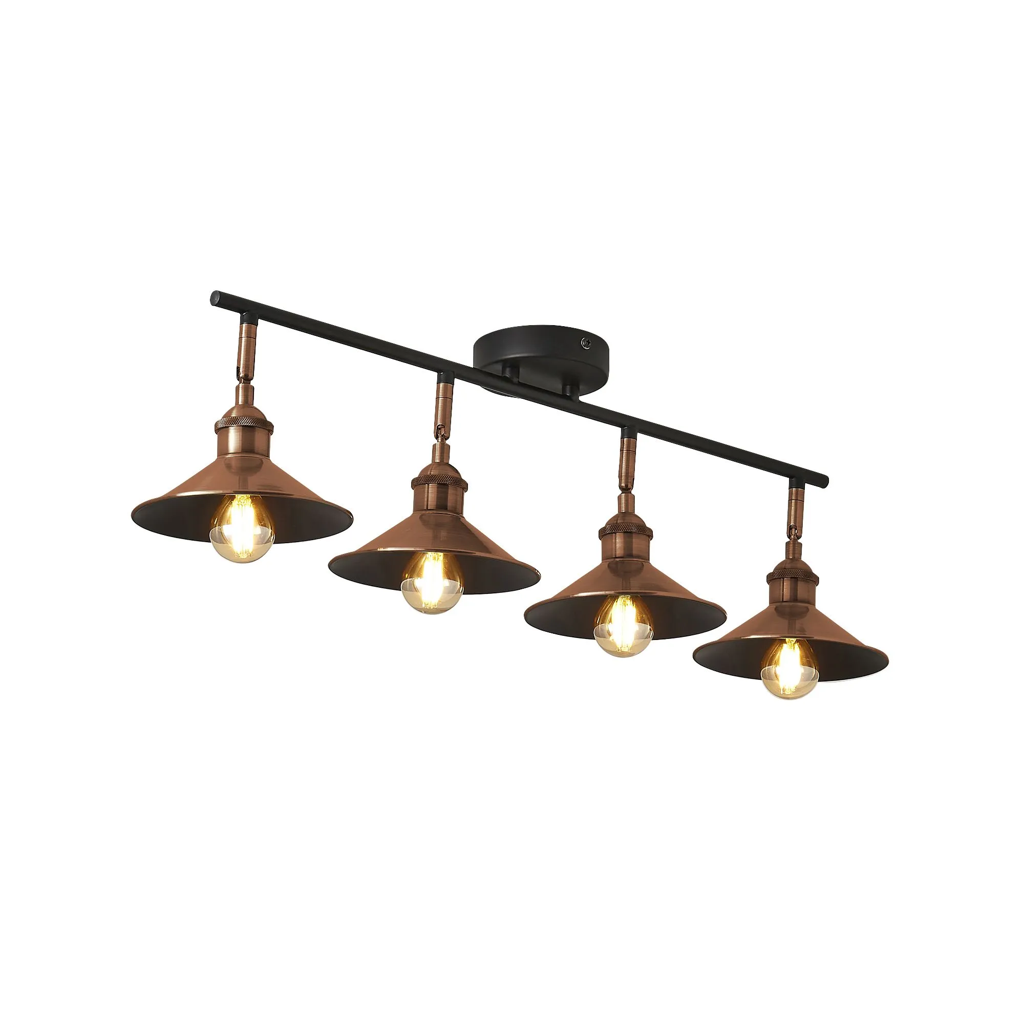 Bureau Satin Black Copper effect Mains-powered 4 lamp Spotlight bar