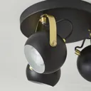 Azure Matt Black Brass effect Mains-powered 3 lamp Spotlight