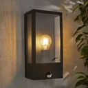 Zinc Thora Non-adjustable Matt Black LED PIR Motion sensor Outdoor Box Wall lantern 10W