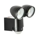 Zinc Oust Black Mains-powered Cool white Outdoor LED PIR Double floodlight 480lm