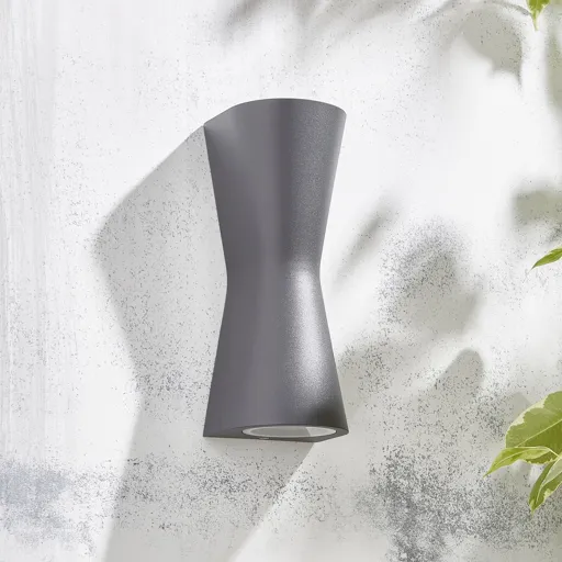 Zinc Vanir Non-adjustable Matt Anthracite Charcoal effect Mains-powered LED Outdoor Cone Wall light (Dia)8cm