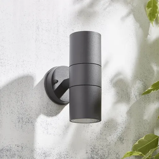 Zinc Odin Non-adjustable Matt Anthracite Mains-powered LED Outdoor Up down Wall light (Dia)6cm