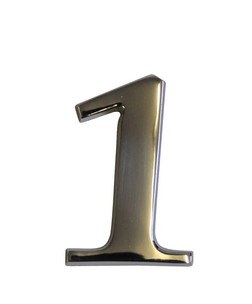 The House Nameplate Company Chrome-plated Metal Self-adhesive House number 1, (H)60mm (W)40mm