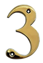 The House Nameplate Company Polished Brass House number 3, (H)100mm (W)65mm