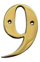 The House Nameplate Company Polished Brass House number 9, (H)100mm (W)65mm