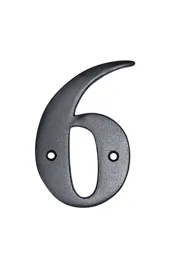 The House Nameplate Company Polished Black Aluminium House number 6, (H)100mm (W)65mm