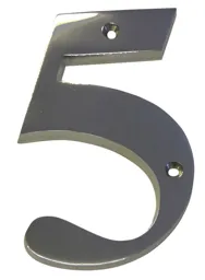 The House Nameplate Company Polished Chrome effect Brass House number 5, (H)150mm (W)85mm