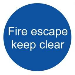 Fire escape keep clear Fire information sign, (H)100mm (W)100mm