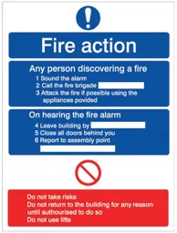 Fire action Fire information sign, (H)200mm (W)150mm