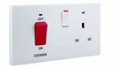 BG White Double Cooker switch & socket with neon & White inserts