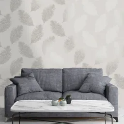 Holden Décor Statement Grey Feather Metallic effect Smooth Wallpaper