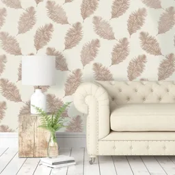 Holden Décor Statement Cream Feather Metallic effect Smooth Wallpaper